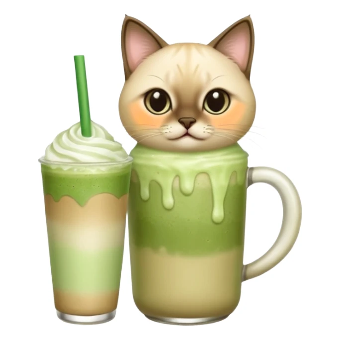 Siamese Cat holding in its paws an iced matcha latte sticker