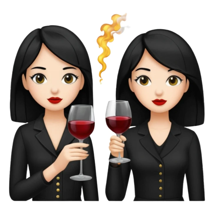 2 girls in black 1 smoking and 1 drinking wine both black hair  sticker
