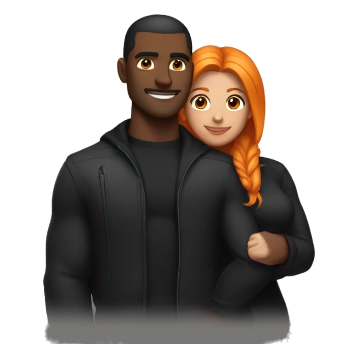 A muscular, well-shaped, slightly dark-skinned man with a black jacket on. and a woman with light black and orange hair hugging him. sticker