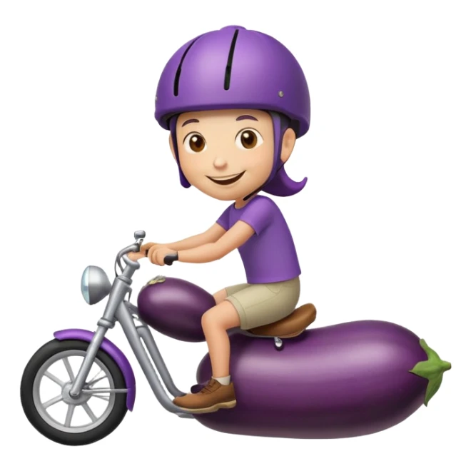 someone riding an eggplant as if it’s a bike with a helmet on sticker