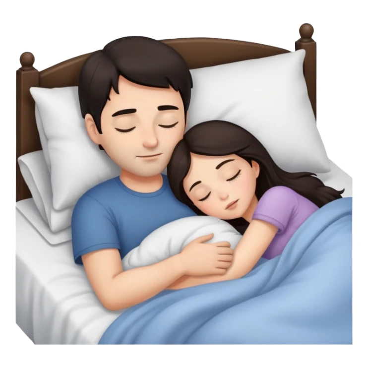 man and girl with dark hair sleeping in bed sticker