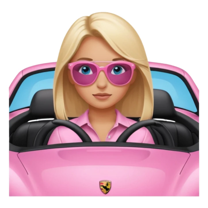 Pink porsche taycan with blonde girl with blue eyes in it sticker
