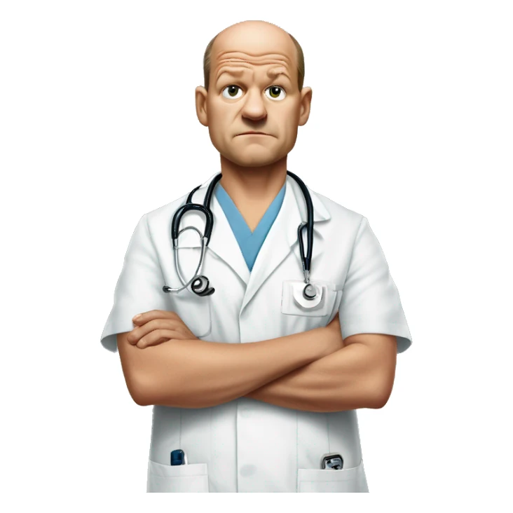 olaf scholz photorealistic as a nurse looking worried about his future sticker