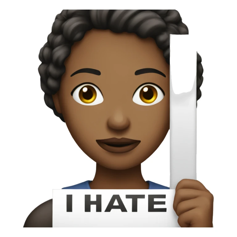 Woman Holding a sign wich says i hate him sticker