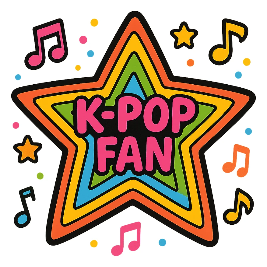 kpop fan star with rainbow stripes and music notes, fun and colorful sticker