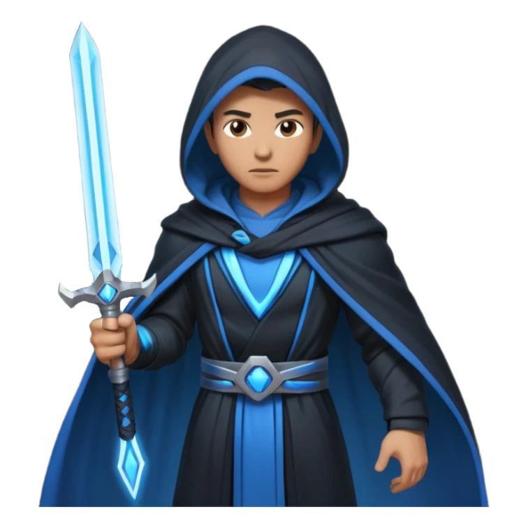 sci-fi space warrior human, glowing energy sword, hooded robe, heroic stance, 3D cartoon, mobile game character icon, clean background, no text
 sticker