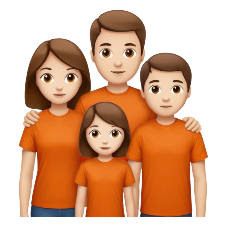 family aill white / browm hair / orange t-shirt sticker