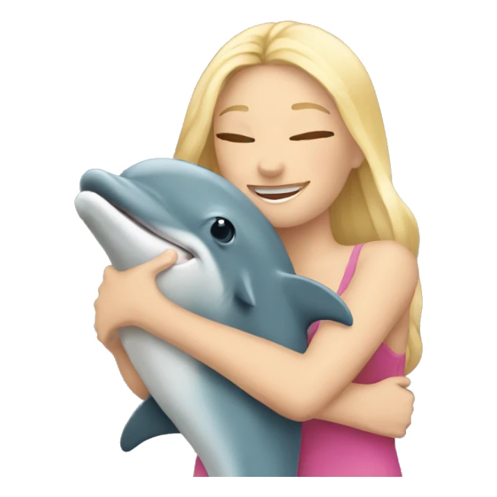 blonde woman hugs a Dolphin sticker