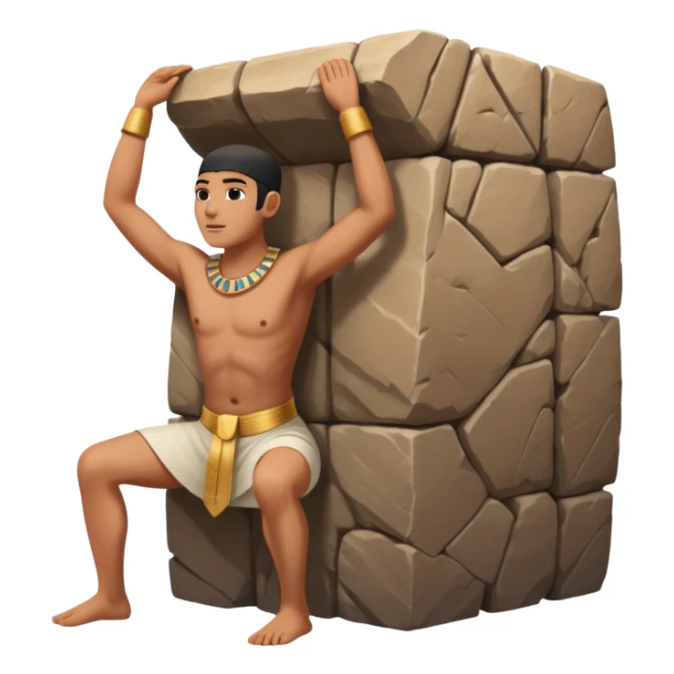 fullbody ancient Egyptian worker bareheaded, straining under a rock block on their back sticker