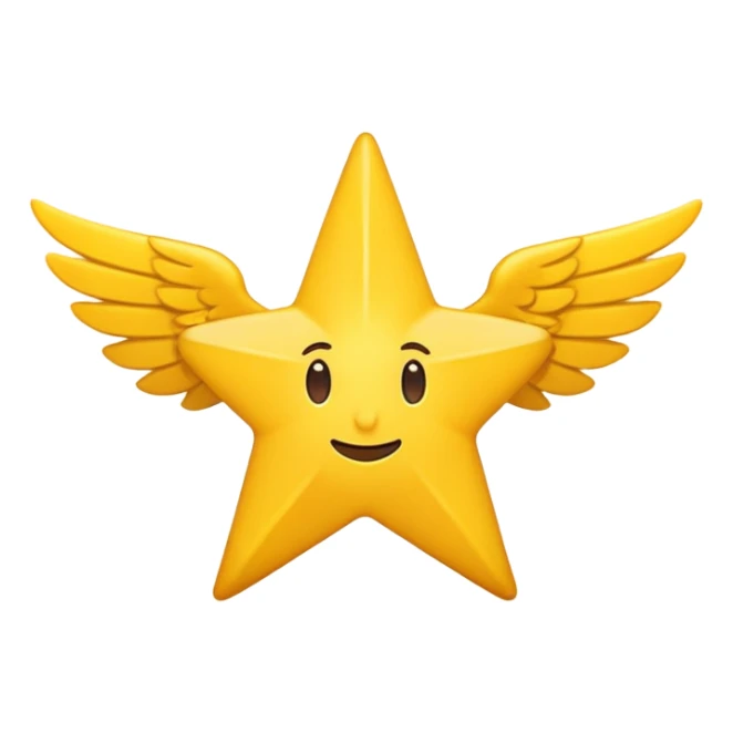 An image with wings on a star based on the star and wings of the basic emoji of the iPhone. not 3d just plat and soft and not have to bold sticker