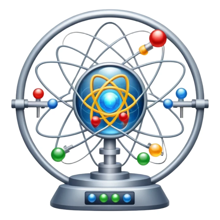 An icon featuring a large particle collider, atom symbols, and energy waves, symbolizing the field of physics. The design includes a lab setup with scientific equipment, representing experiments and fundamental forces of nature. Transparent background highlights the exploration of matter and energy. sticker