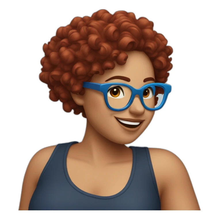 a-curvy-girl-with-dark-red-curly-hair-and-blue-glasses dancing sticker