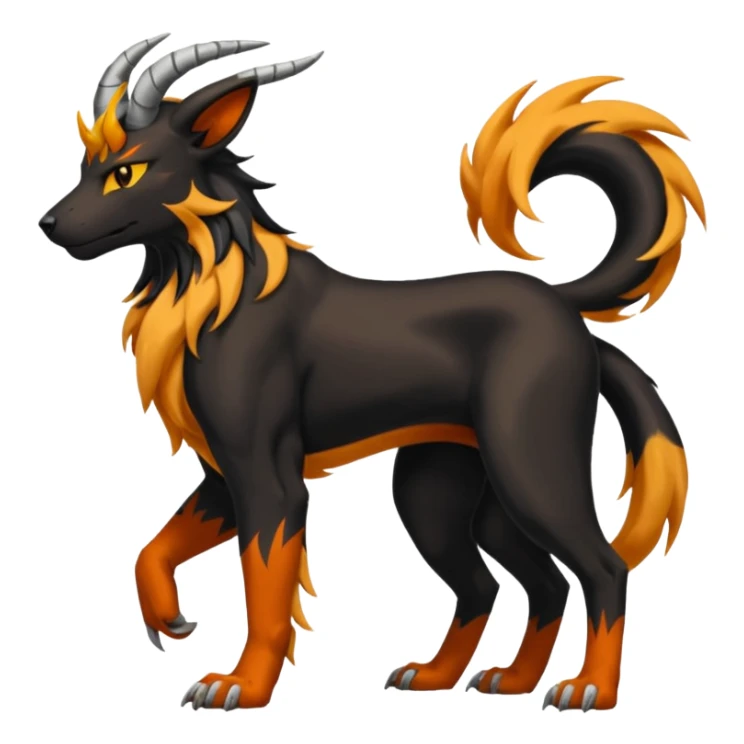 Long-curved-horned Manectric-Houndoom-Luxray-Bobcat-Fakémon-fusion-animal-creature, full body  sticker