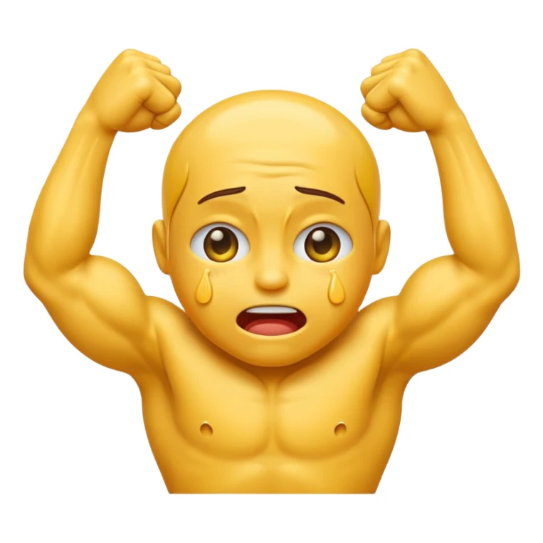 Classic yellow crying emoji flexing muscles sticker