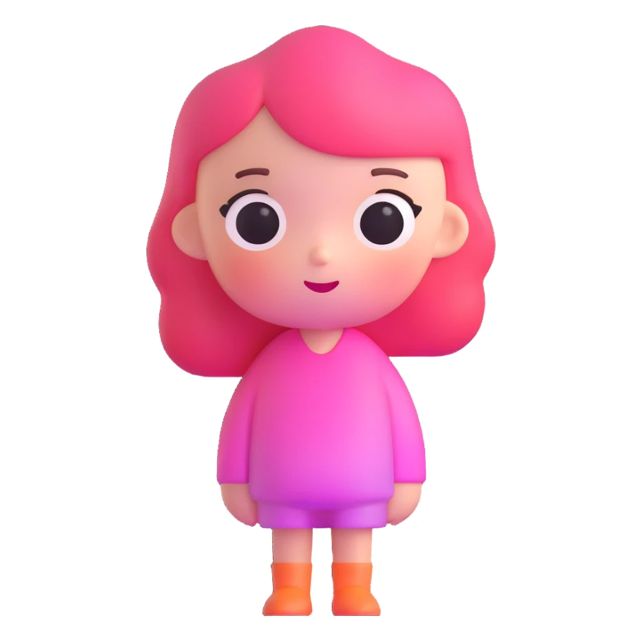 Cute minimalist female character with pink gradient glass effect, transparent background sticker