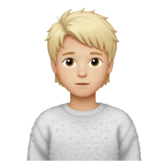 create-a-look-for-a-blond-boy-with-long-tousled-hair-light-eyes-a-white-sweat + fluffy white sweater + styled hair blonde with hair to the side cute + cute face with freckles  medium hair fluffy to the side no long hair cute hair sticker