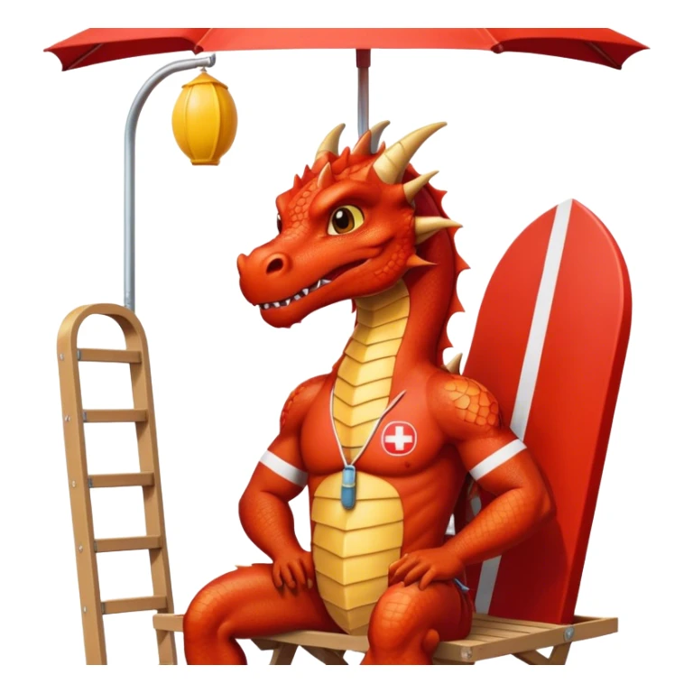 drangon as a human in a lifeguard uniform in a lifeguard stand sticker