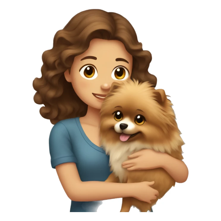 brown wavy haired girl hugging Pomeranian dog  sticker