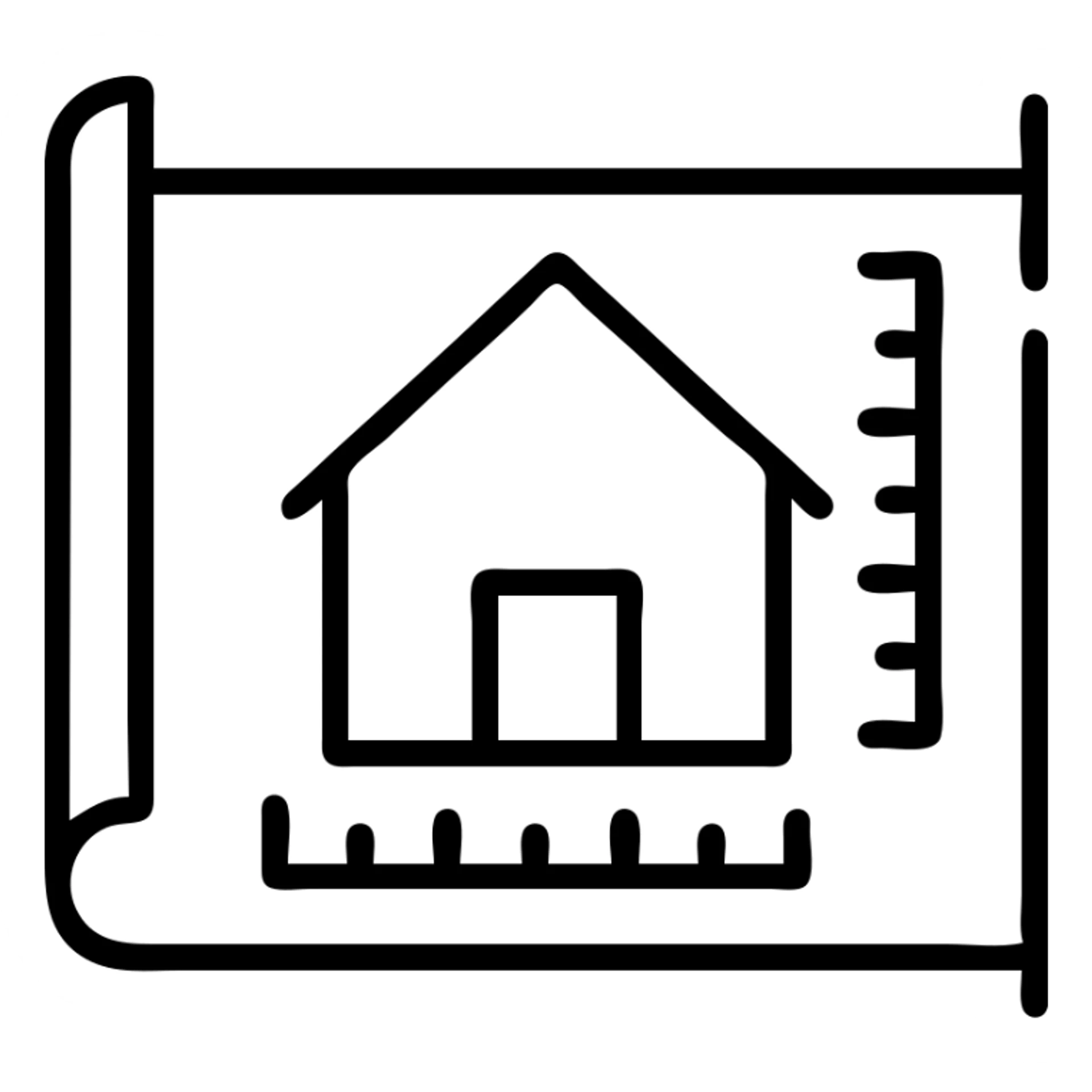 technical drawing of a house blueprint, white lines on blue background sticker