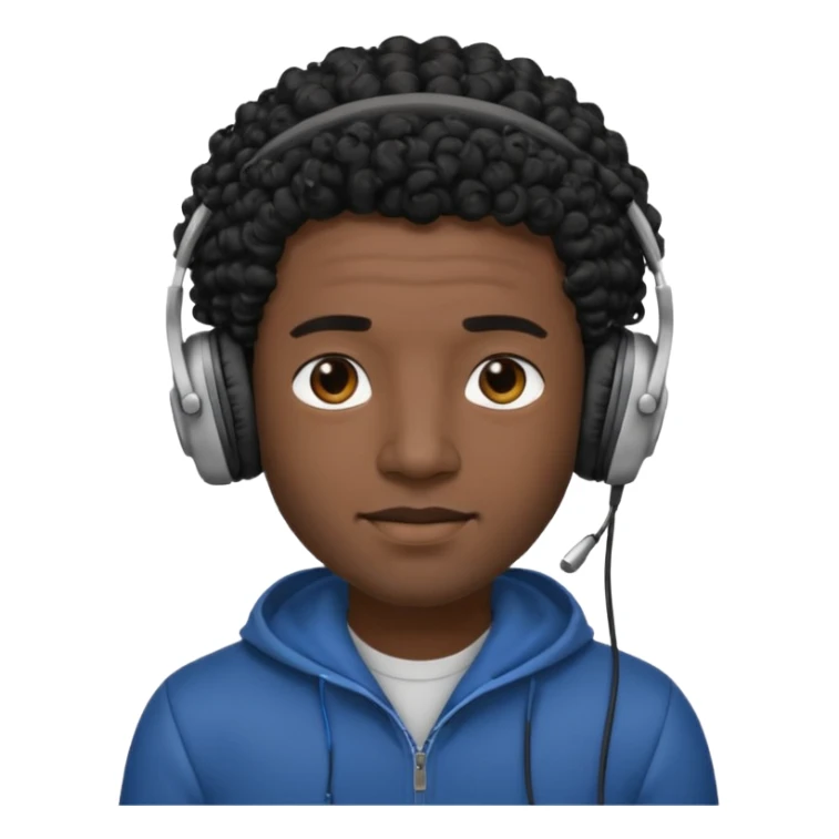 black curly hair man wearing headphones no microphone sticker