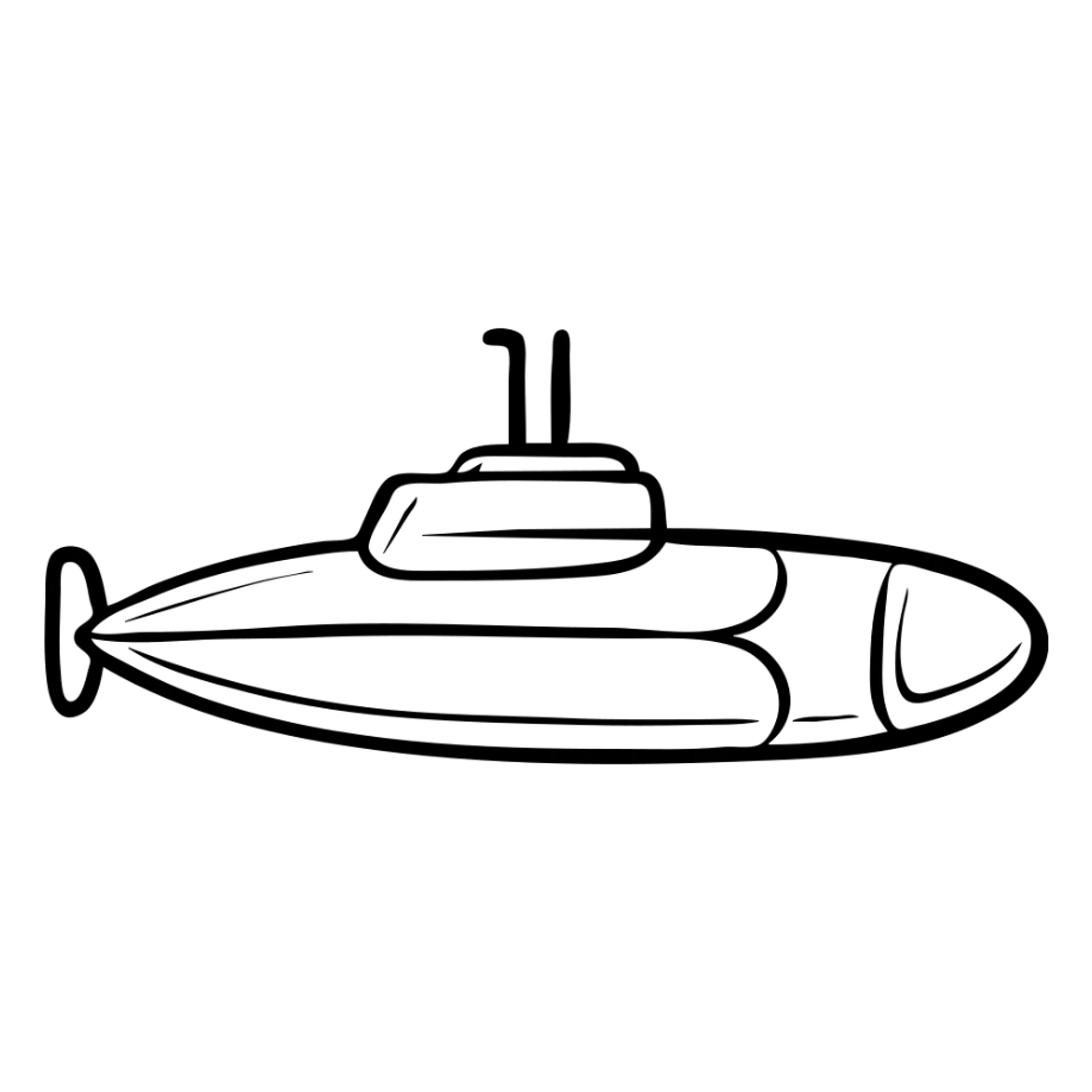 Submarine underwater vessel with periscope, hand drawn style sticker