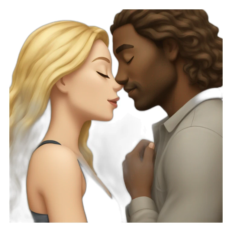 A black man kissing a white woman with long brown hair sticker