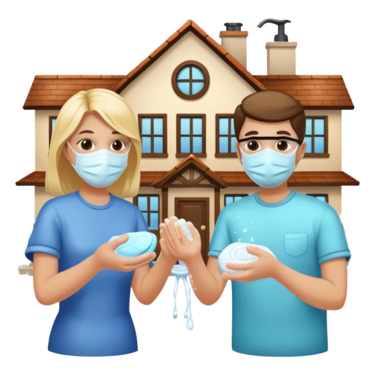 Give me emojis that represent corona-time safety rules such as: keep your distance, wear a mask, wash hands, avoid crowds, sanitize regularly, stay home, and no handshakes. Use only relevant emojis.  another except this   sticker