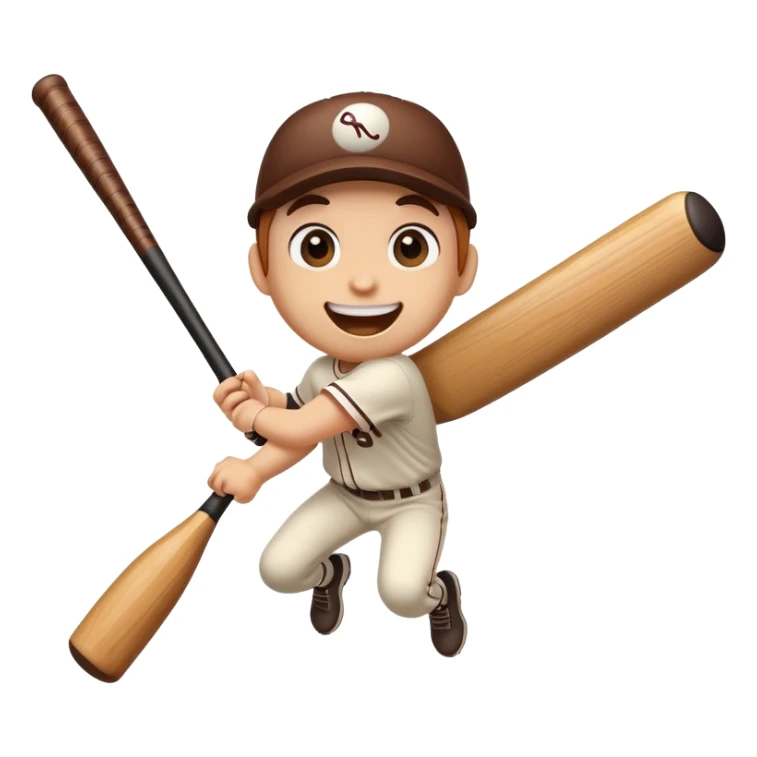 Baseball bat character with expressive eyes and a smile, jumping with excitement sticker