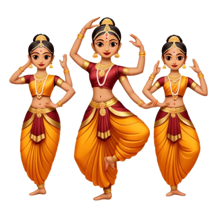cinematic-realistic-bharatanatyam-dance-emoji,-depicted-as-an-elegant-classical-indian-dance-performance-with-graceful-poses,-intricate-costumes,-and-expressive-hand-gestures,-rendered-with-rich-textures-and-warm-dramatic-lighting sticker