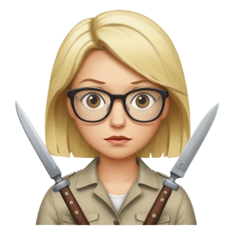 blonde woman with glasses and knives sticker