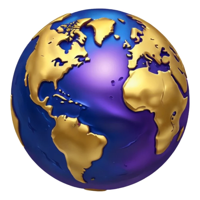 A metallic Mercury emoji, globe with swirling deep blue, gold, and purple colors, showing rough terrain sticker