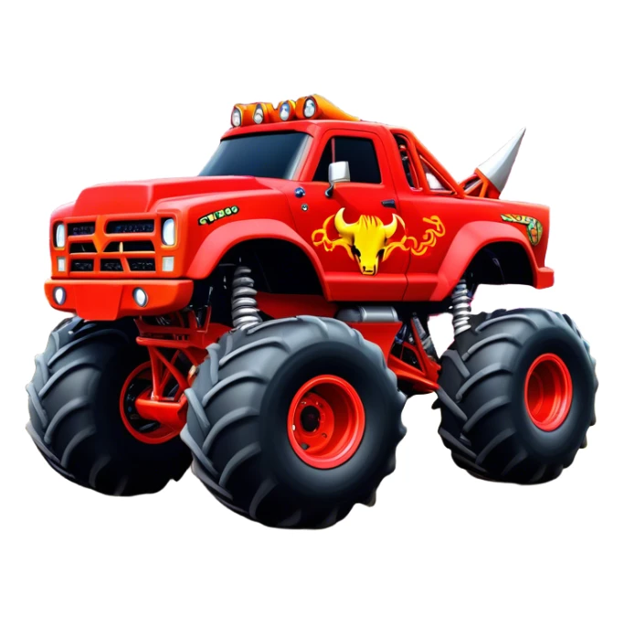 El Toro Loco - Monster Jam (Model Year: 2022) (Iconic colour: Red with horns) - An eye-catching monster truck with a wild, rebellious design in bold red. Include stylized, large horn graphics and aggressive facial elements that evoke a bull-like, ferocious appearance, exuding daring and unstoppable force. sticker