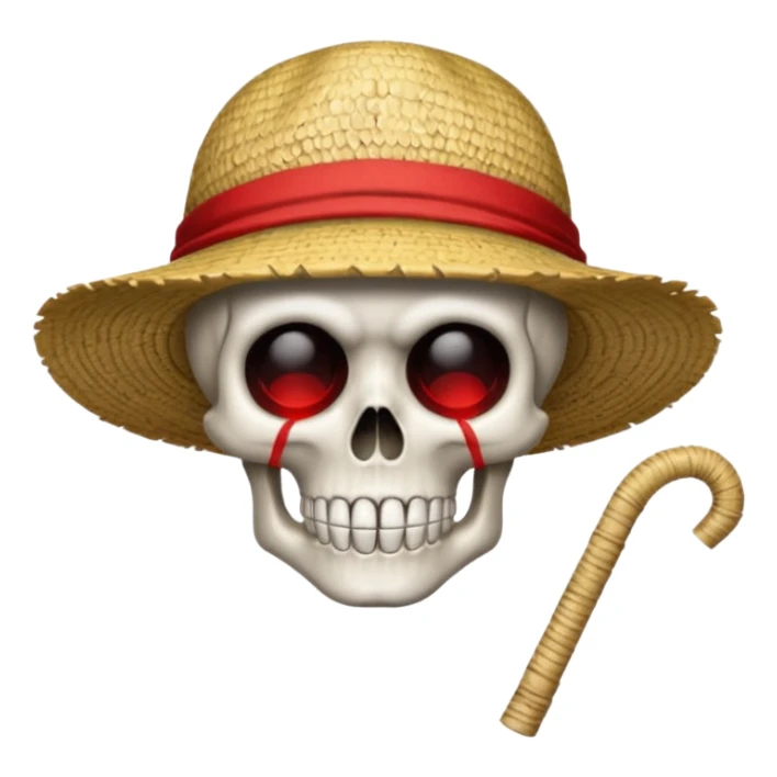 Luffy straw hat logo but.his head is a skull and the line in the hat is red without a hair and a completely black eyes sticker