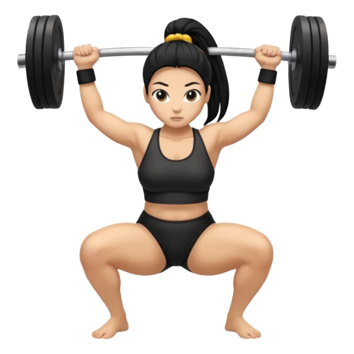 Women with long black ponytail doing a sumo squat with no weights or barbells sticker