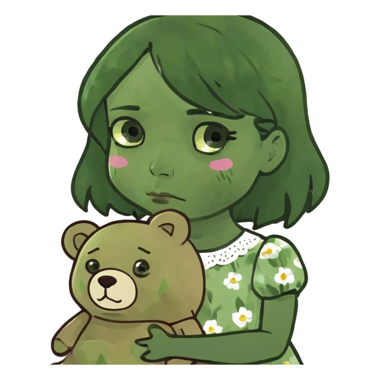 crying blonde girl with a smile sticker