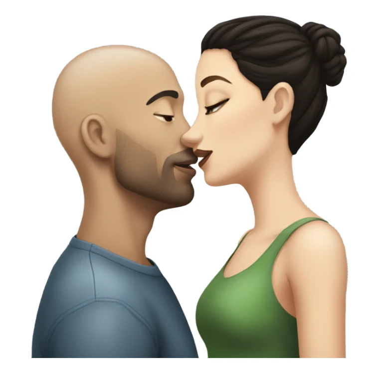 White girl dark hair kissing mixed bald man sticker