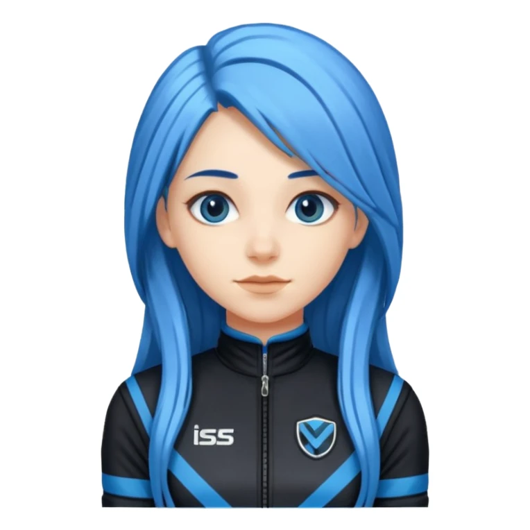blue long hair woman with black racing outfit with blue strips sticker