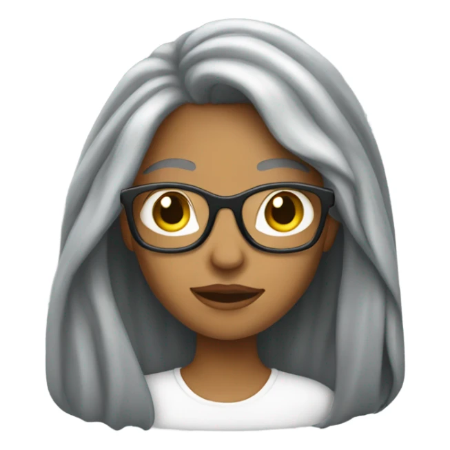 woman with glasses, gray streaked long hair. sticker