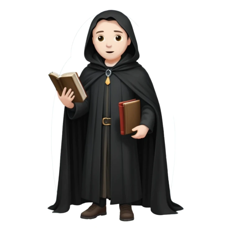 A wandering philosopher in a long black cloak with a book full height sticker