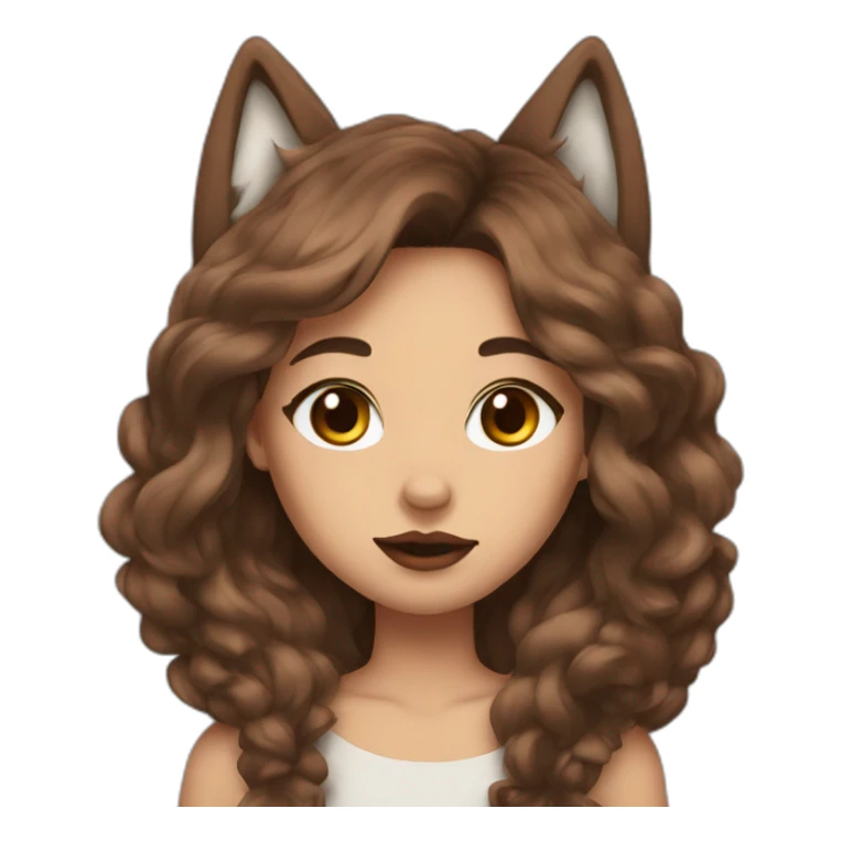  girl brown long hair lipstick wolf ears  sticker