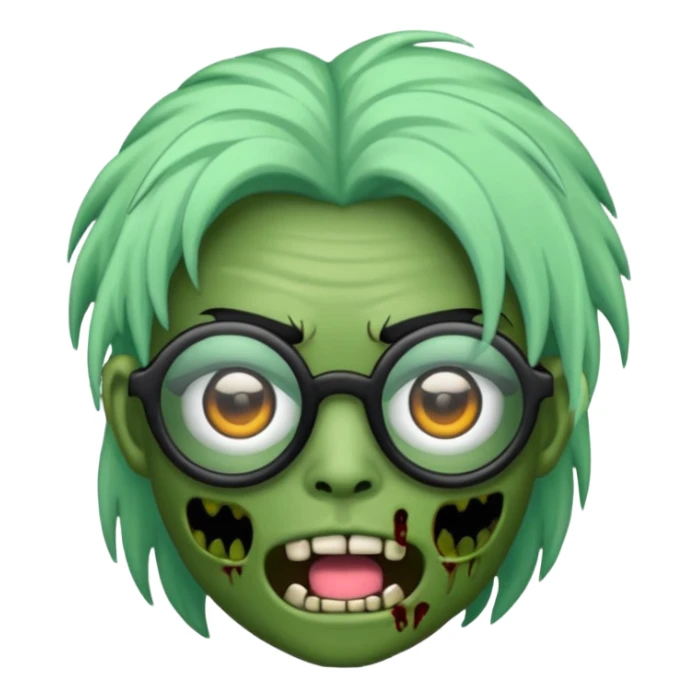 Emoji de zombi com óculos e cabelo preto emo sem pontas e óculos transparentes e a pele  de cor verde pastel  sticker