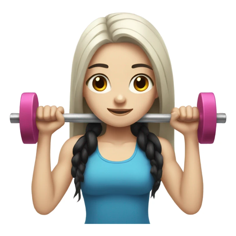 Pale girl with long black hair lifting weights sticker