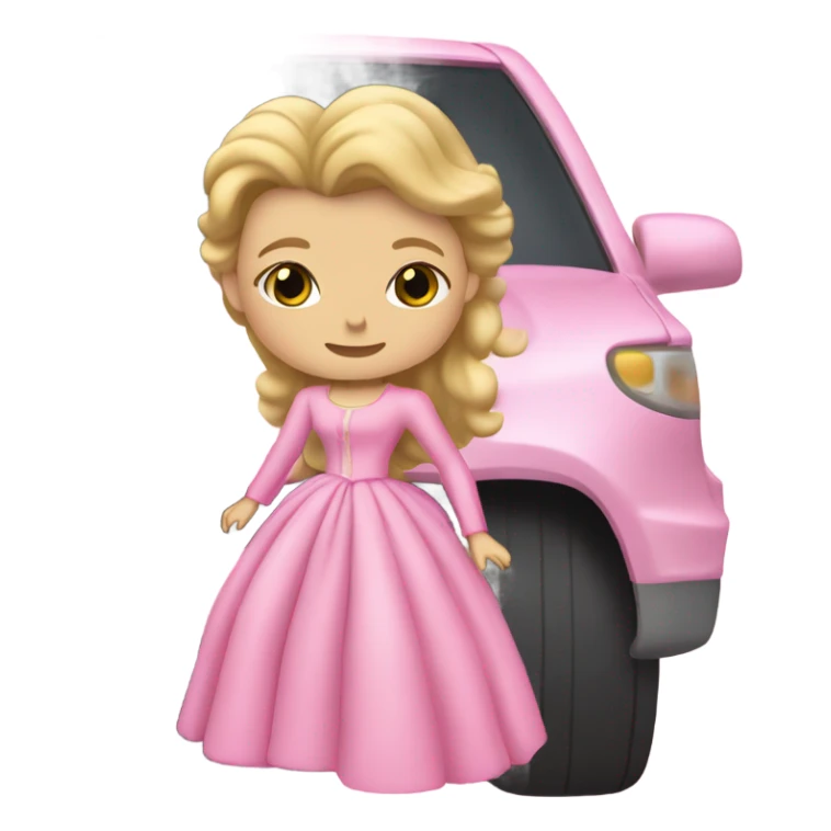 Glinda getting in her car wearing a pink dress and jacket  sticker