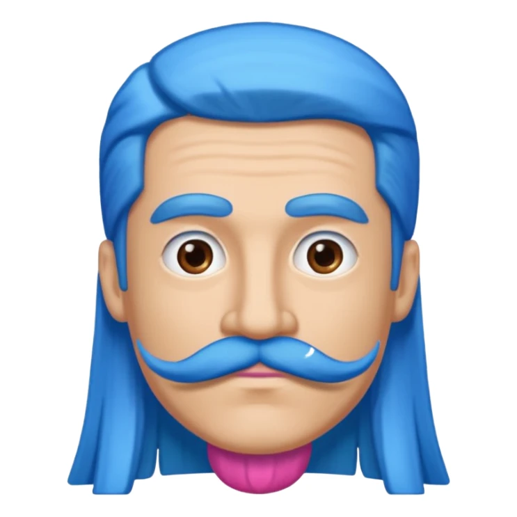 man with very long straight blue hair pink big mustache  sticker