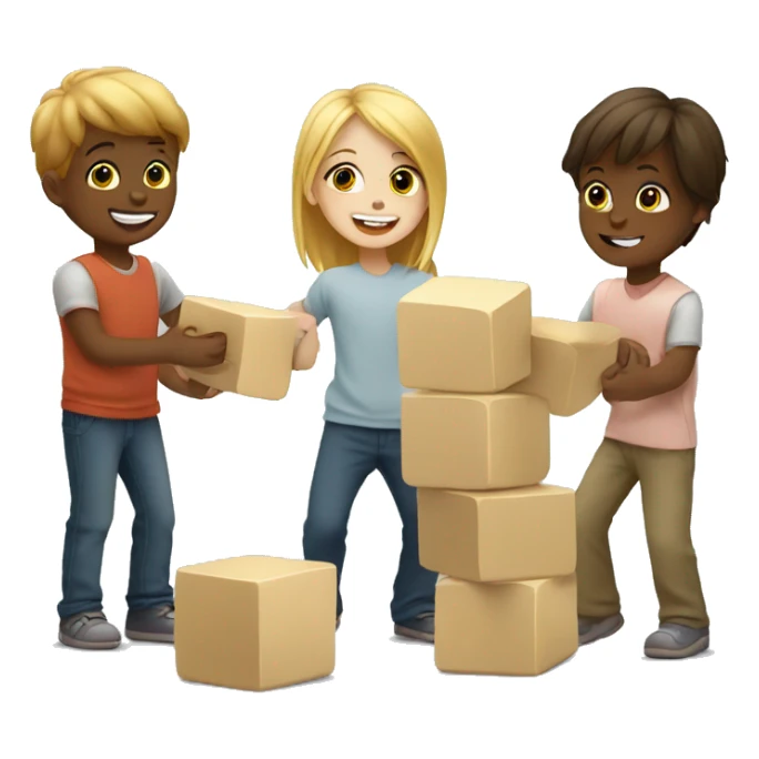 Group of little white Kids playing with blocks sticker