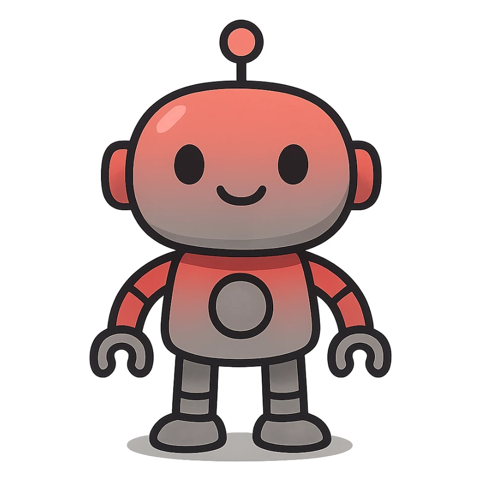 simple and cute robot with a red and gray gradient sticker