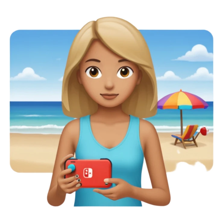 Girl at the beach on her Nintendo switch  sticker