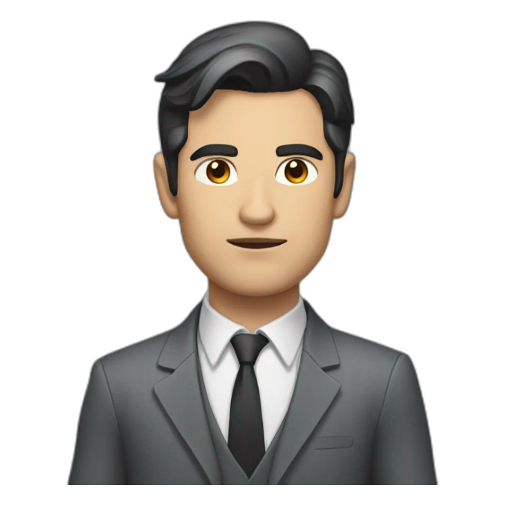 man with dark hair in gray suit pointing serious face sticker