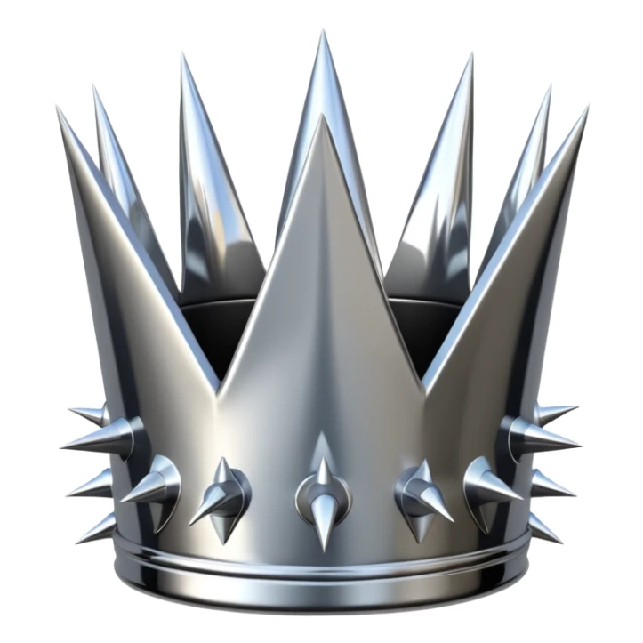 A spiked crown emoji made of silver chrome, sharp yet rounded metallic spikes, glossy reflections, aggressive luxury swag aesthetic, iOS emoji style, centered, clean white background sticker