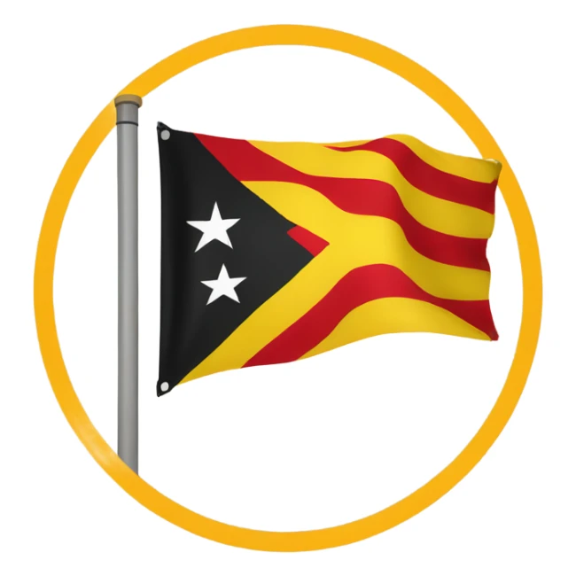 Flag with black on the top yellow circle in the middle and red bottom sticker